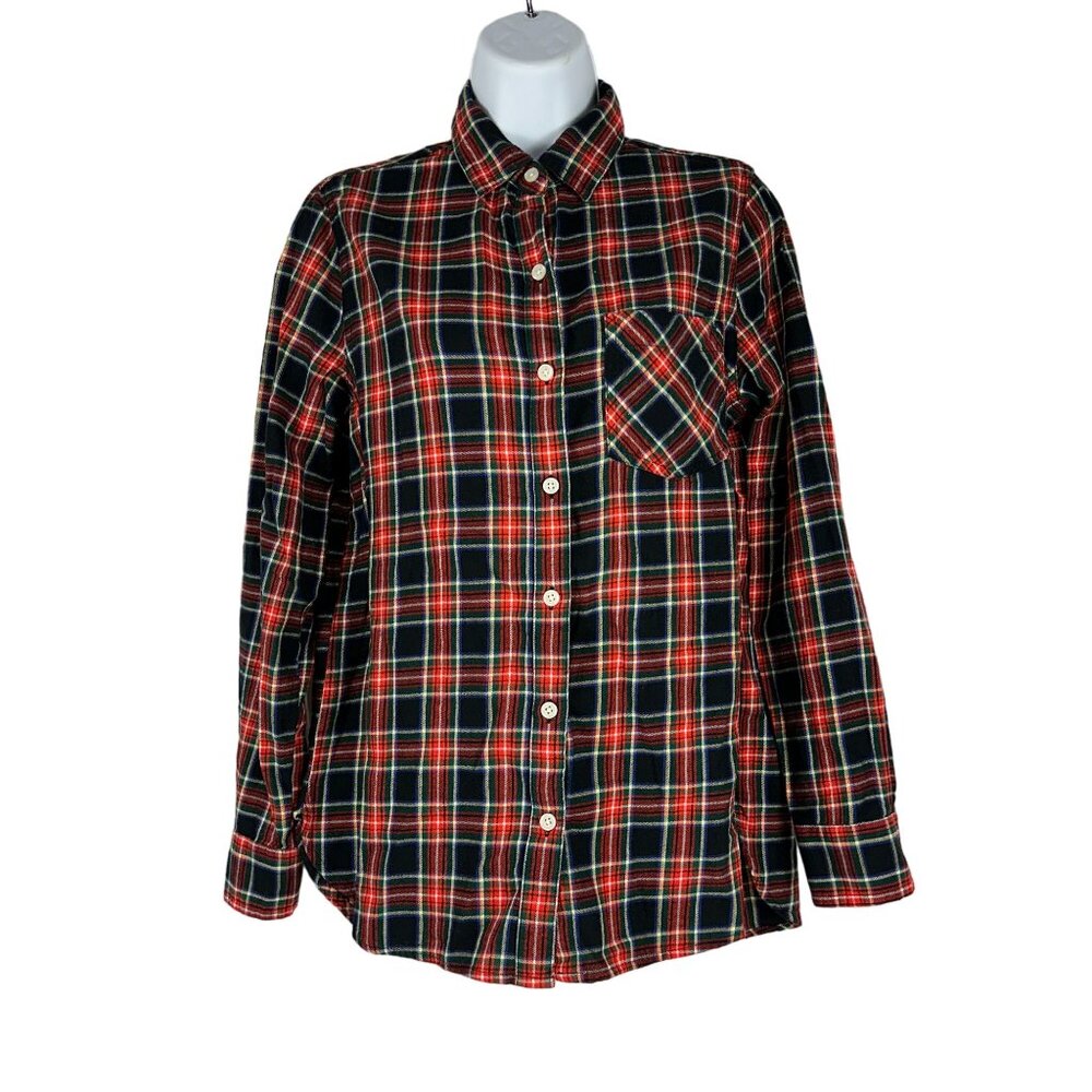 Old Navy Womens Button Front Plaid Flannel Shirt Small Red Blue Tartan Classic